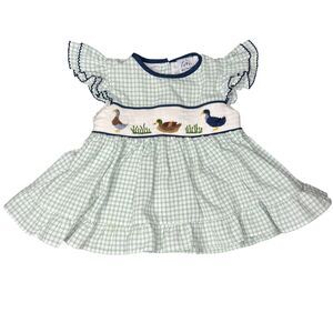 Lily And Rose Girls Bishop Dress Smocked Embroidered Ducks Cotton Summer Size 2T